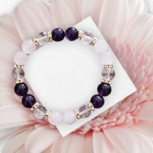 Bracelet Triangle d'or (Cristal de Roche, Améthyste et Quartz Rose)