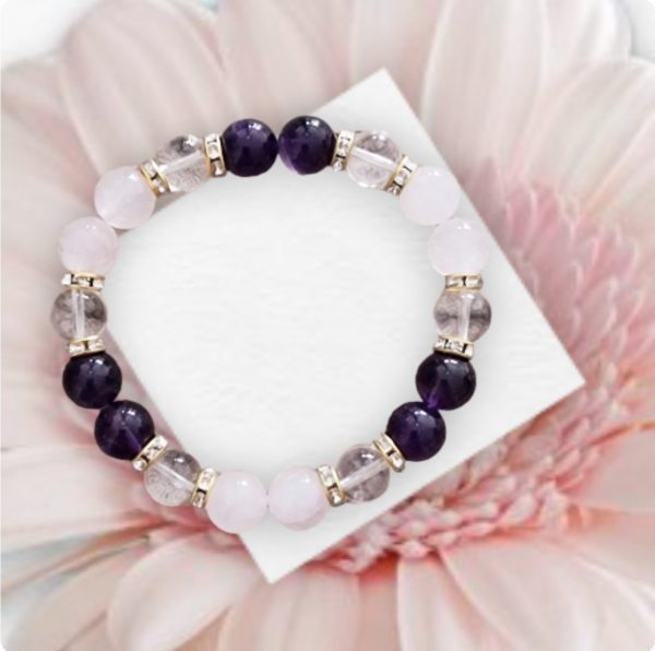 Bracelet Triangle d'or (Cristal de Roche, Améthyste et Quartz Rose)