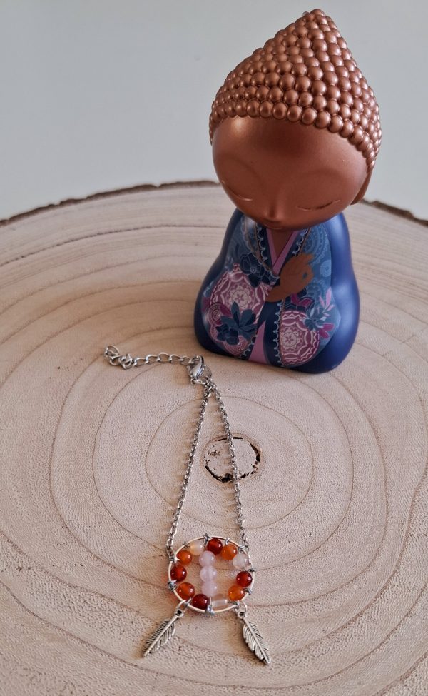 Bracelet Attrape rêve Cornaline/Quartz Rose
