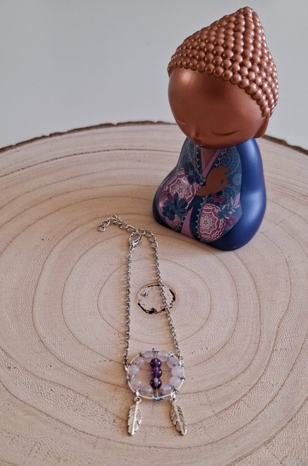 Bracelet Attrape rêve Améthyste/Quartz rose