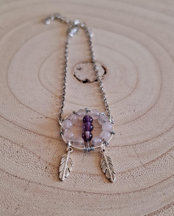 Bracelet Attrape rêve Améthyste/Quartz rose – Image 2