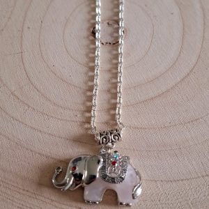 Collier éléphant/Quartz rose