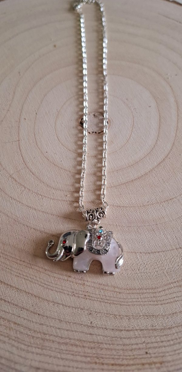 Collier éléphant/Quartz rose