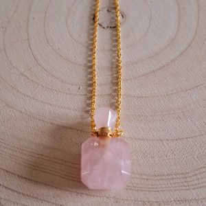 Collier fiole/ Quartz rose