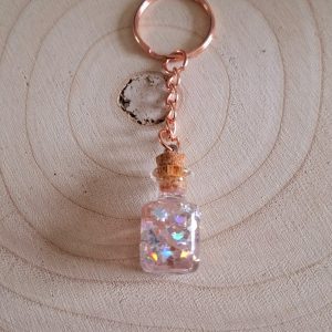 Porte-clé fiole boule à neige
Quartz rose/paillettes argent