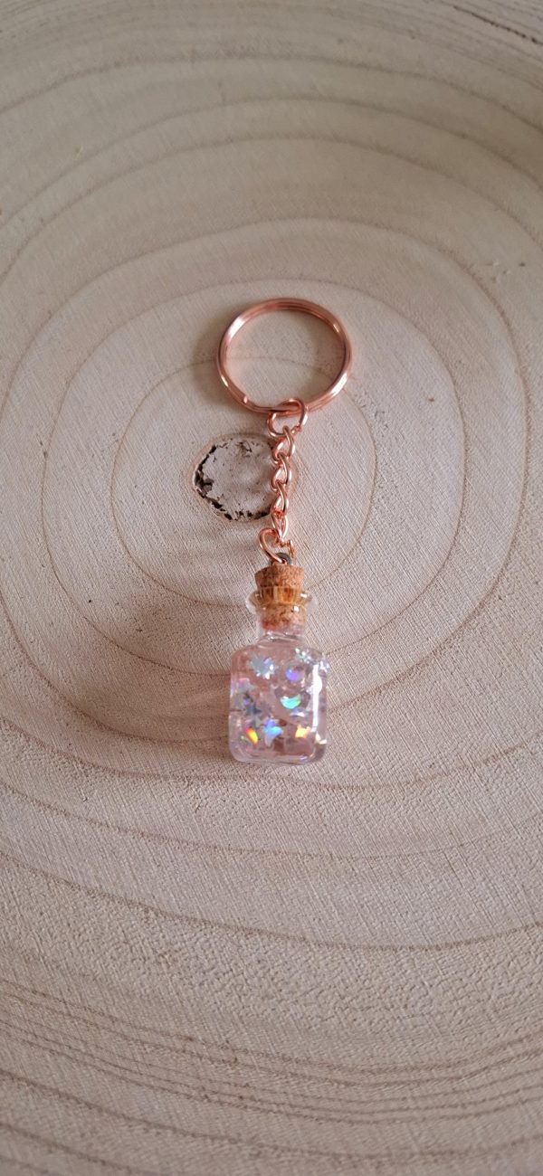 Porte-clé fiole boule à neige
Quartz rose/paillettes argent