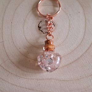Porte-clé cœur boule à neige
Quartz rose/paillettes argent