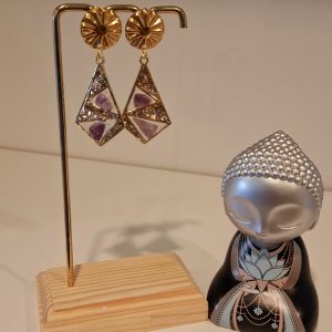 Boucle d'oreille améthyste et feuilles d'argent
