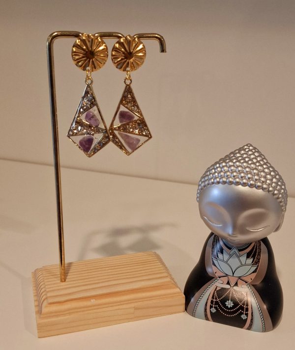 Boucle d'oreille améthyste et feuilles d'argent