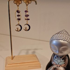 Boucle d'oreille Améthyste/Cristal de roche
