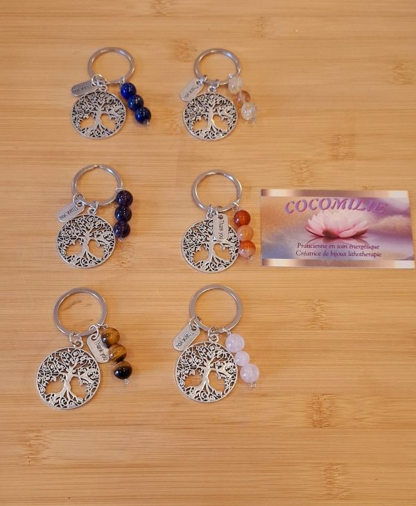 Porte-clé 
Avec la pierre de vôtre 
choix:
-Améthyste 
-Quartz rose
-Œil de tigre 
-Lapis lazuli 
-Cornaline
-Citrine